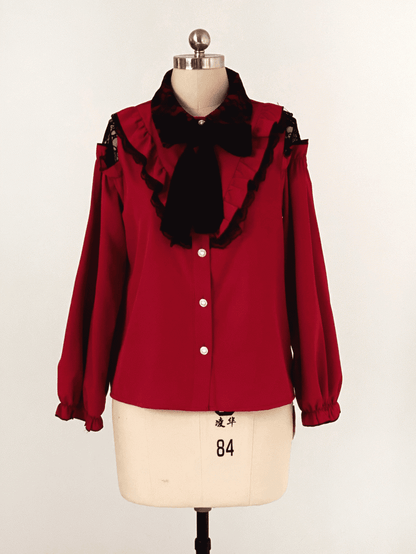 Blouse Bow Kei | Jirai Tie Lace with Shoulder Detachable Cut-Out