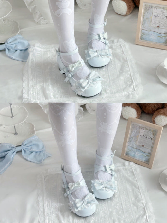 Blue Mid-heel Baby Lace Toe Sweet Round PU Lolita Janes in Mary -
