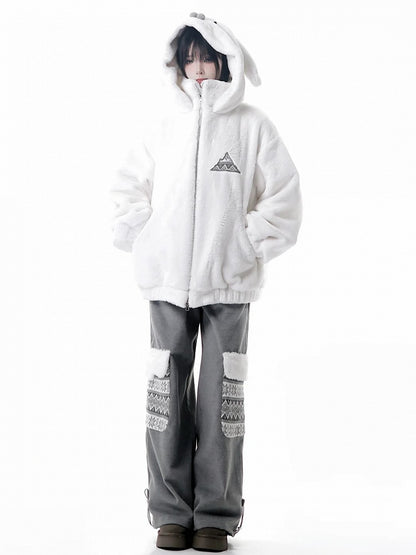 Straight-Leg Pockets Patterned Isle Pants with Gray Plush Fair