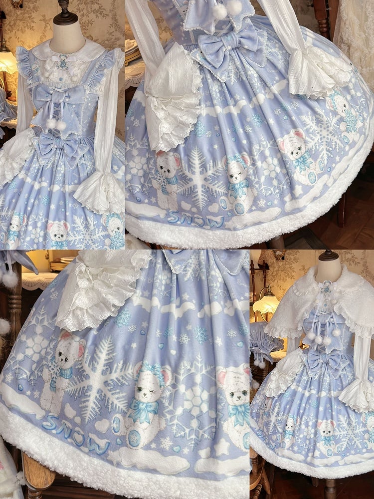 Winter Sweet Bear Purple Snowflake Lolita with Dress and Light Print
