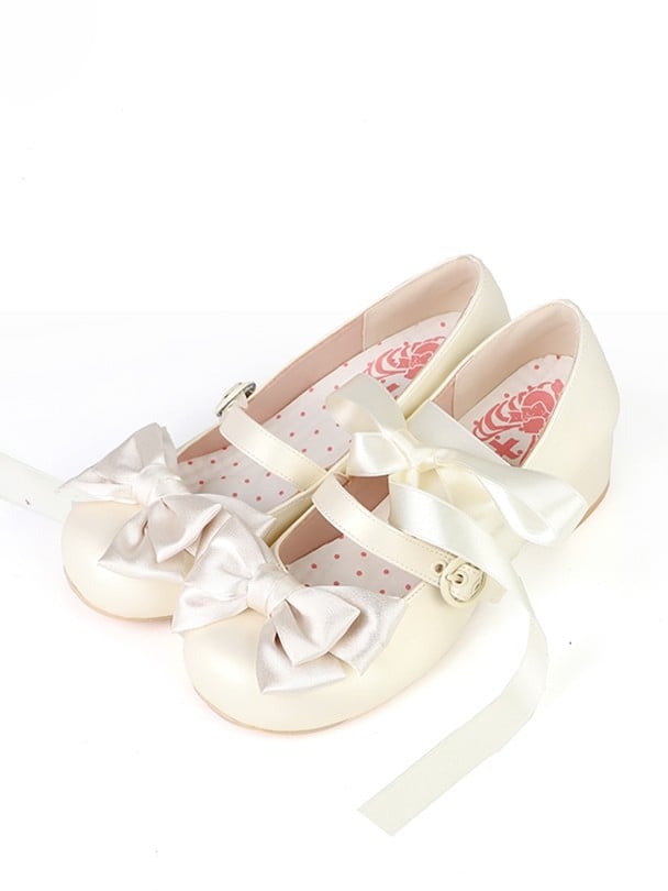 Round Ankle at Lace-up Heels Sweet Beige Toe Low Bow - Top