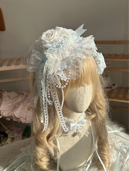 Rose Mini White Light Hat Blue Lace