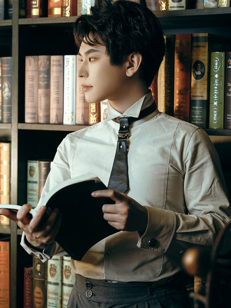 Silver With Black Tie Buckle Metal PU Steampunk Accent