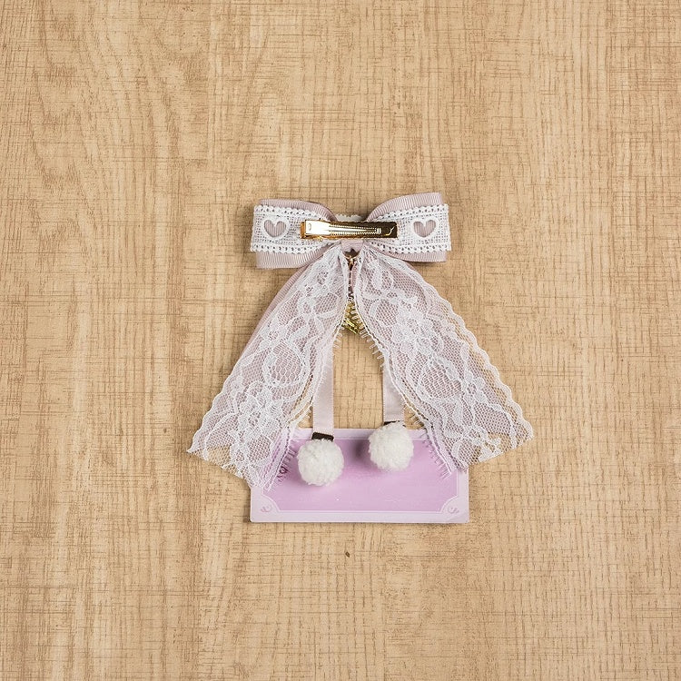 Jirai Kei Pompom Details Sweetheart Charm Bowknot Hairclip
