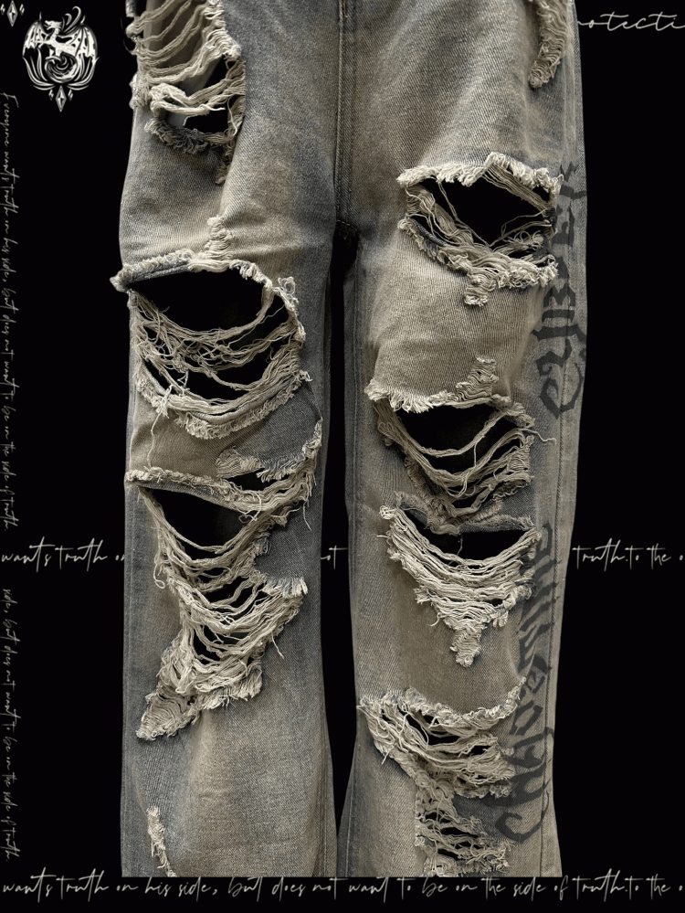 Wash Y2K Jeans Wasteland Punk Blue Faded Distressed Holes Glamorous