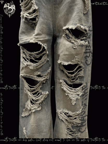 Wash Y2K Jeans Wasteland Punk Blue Faded Distressed Holes Glamorous