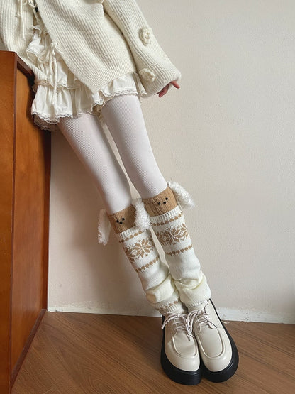 Leg Design Brown White and Warmers Plush Puppy Big-Eared