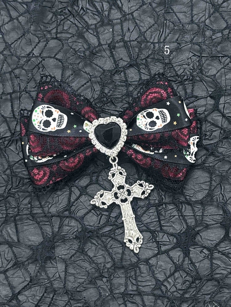 Schwarz-rote Halloween-Jirai-Kei-Haarspangen mit Schleife