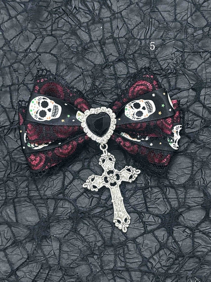 Schwarz-rote Halloween-Jirai-Kei-Haarspangen mit Schleife