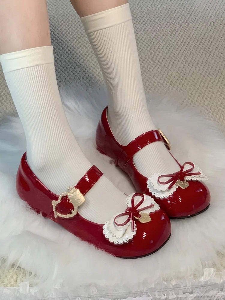 Janes Low-heel Mary Daily Comfortable Multi-layer with Shoes Sweet Red Bows Lolita -