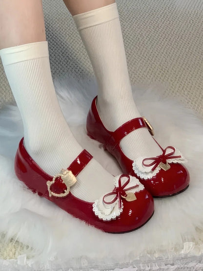 Janes Low-heel Mary Daily Comfortable Multi-layer with Shoes Sweet Red Bows Lolita -