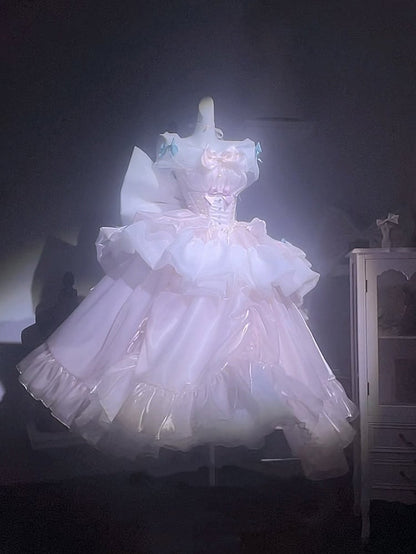 Hime trägerloses Lolita-Kleid mit großer Taille und Schleife, Ausschnitt, süßes Korsett, Rosa