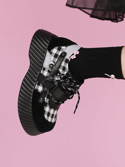 Closure Lace-up with Pattern Punk Platforms Plaid Black