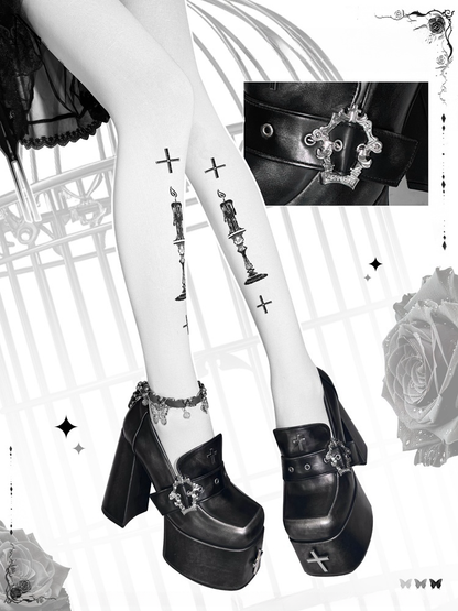 Matte Block Schnalle Hohe 11/13cm Schwarz Sarg Gothic mit Heels Plattform