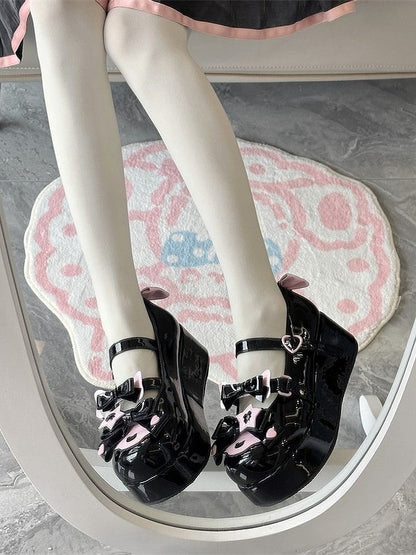 Accents Pink Bow Lolita and Snap Sweet Black Janes Mary Heart-Shaped with