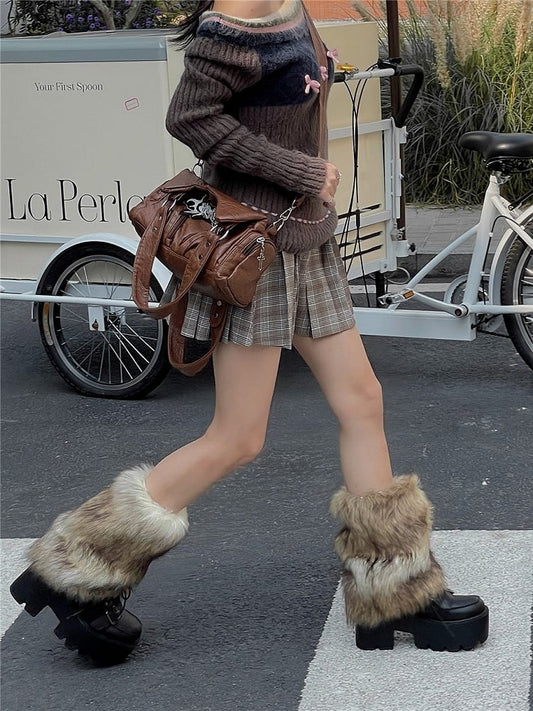 White & Brown 20CM/30CM Shaggy Leg Warmers
