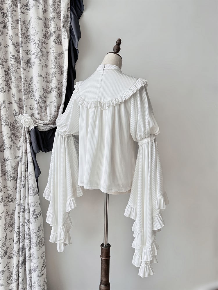 Sleeves Bell Blouse Trim Flounce White Gothic