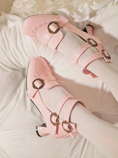 Design Motifs Mary Pink Rose Janes with Elegant Lolita Tri-Buckle