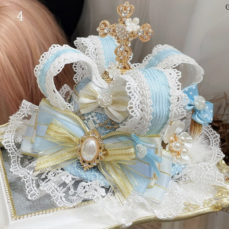 Bowknot Options Cross Lace Hime Trim Mini Rhinestone Hat Details 7 Lolita Crown