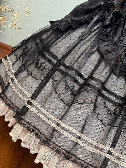 Black Boned Basque Waist Elegant Under Bust Classic Lolita Jumper Skirt
