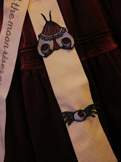 Moth Hairclips/Brooches Embroidery and Black Red Butterfly