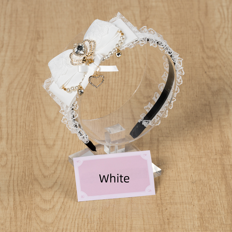 KC Crown with Chain Bead 3D Kei Jirai 7 Colors Decoration Bow and Rhinestone Lace