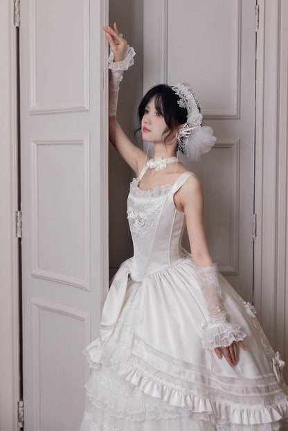 Rosette White Elegant Wedding Dress Hanayome Lolita JSK Full Set