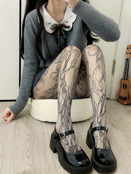 ブラック Y2K 非対称ホローアウトタイツ