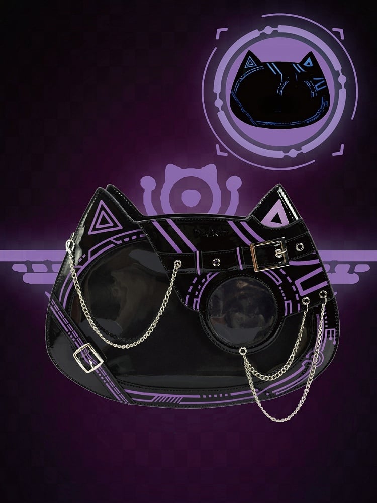 Glow-in-the-dark Cyberpunk Cat Ita Bag Purple Black - Daylight