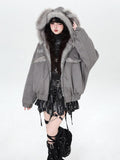 Jacket Ears Pattern Padded Fur Lettering Rabbit with Hooded