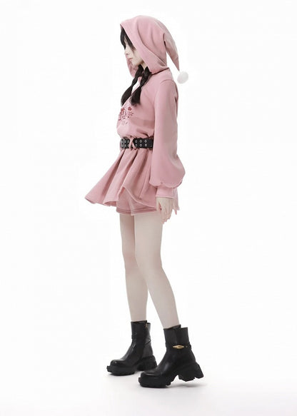 Christmas Puppy Pink Hooded Dress with Pink Shorts