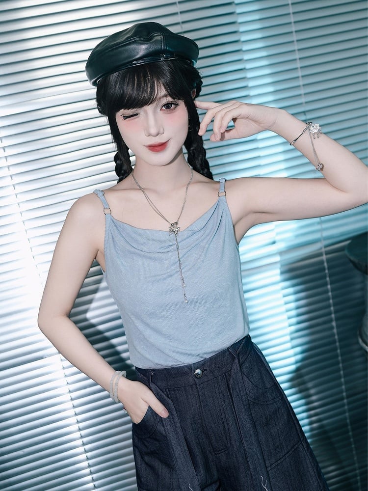 Blue Cowl Neck Cami Top - Quirky Hut