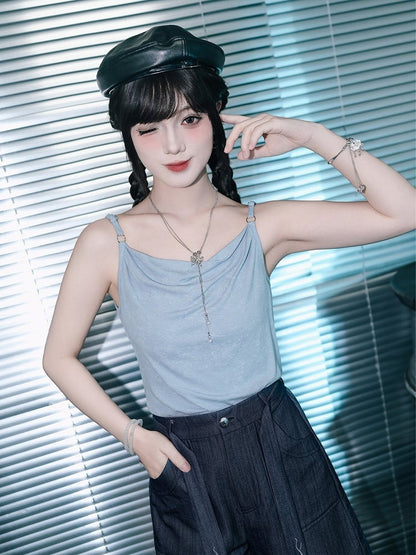 Blue Cowl Neck Cami Top - Quirky Hut