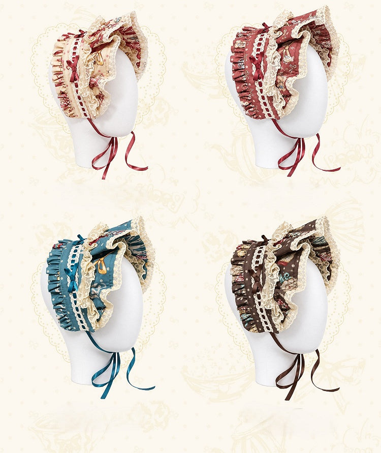 Popcorn Bear Theme Lolita Bonnet with Bow Accents in 4 Colors - Sweet Dream