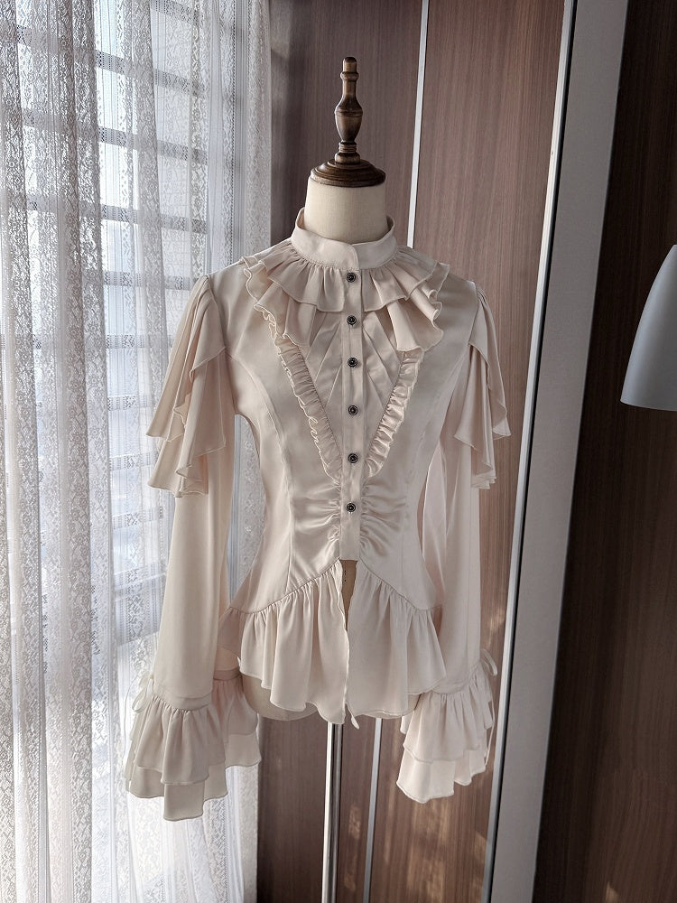 Aristocrat Cascading with Ouji Blouse Ruffle Champagne Lolita Panels Shoulder