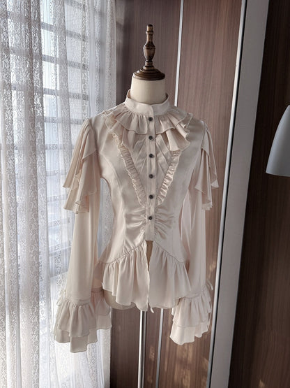 Aristocrat Cascading with Ouji Blouse Ruffle Champagne Lolita Panels Shoulder