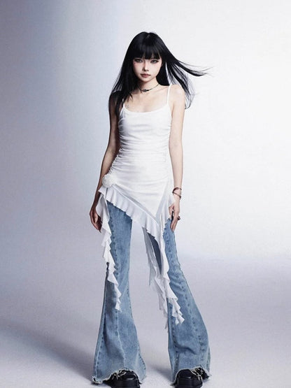 White Asymmetrical Ruffled Cami Dress Mini Hem Glamorous