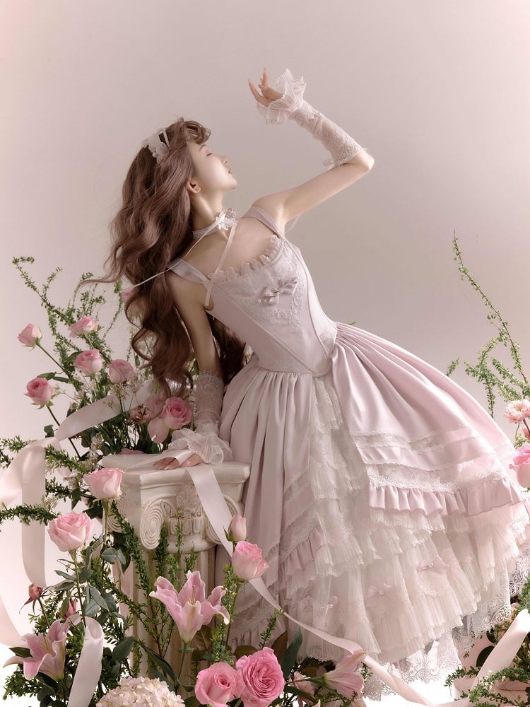 Rosette Light Pink Elegant Wedding Dress Hanayome Lolita JSK Full Set