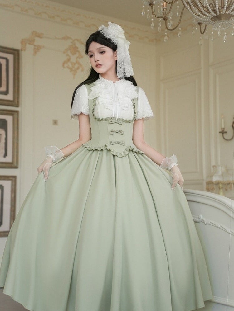 Rüschenbesatz Pullover Rand grün Büste gewellt elegante Rock Kleid Lolita unter klassischen