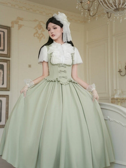 Rüschenbesatz Pullover Rand grün Büste gewellt elegante Rock Kleid Lolita unter klassischen