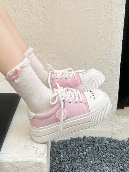Pattern Sneakers Lolita Emoticon with Cat Pink Print Sweet