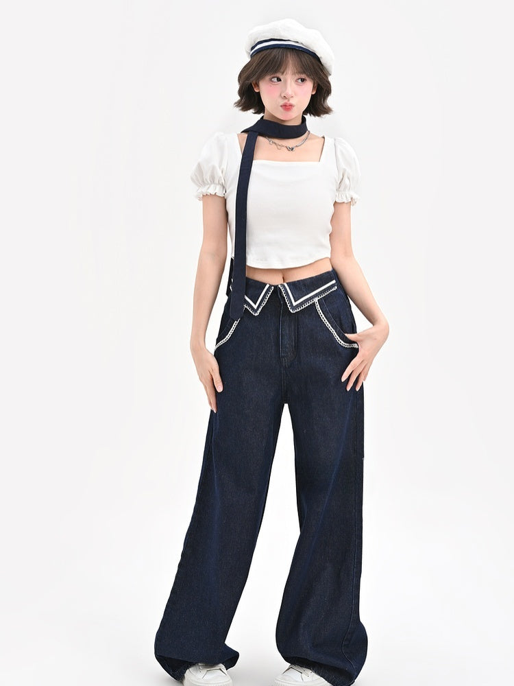 Weite Jeans Navycore Denim Taille Blau Niedrig