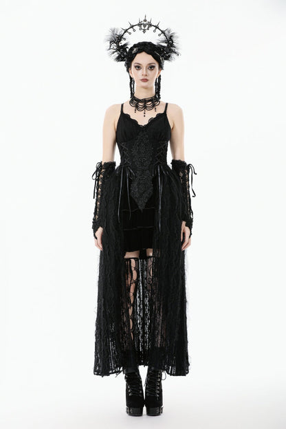 Black Floral Embroidered Lace Slip Dress Gothic Sleeveless