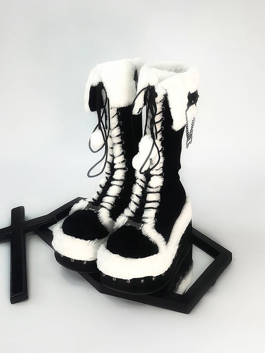 Details Fleece - Version Lining Platform Studded Long Punk Boots