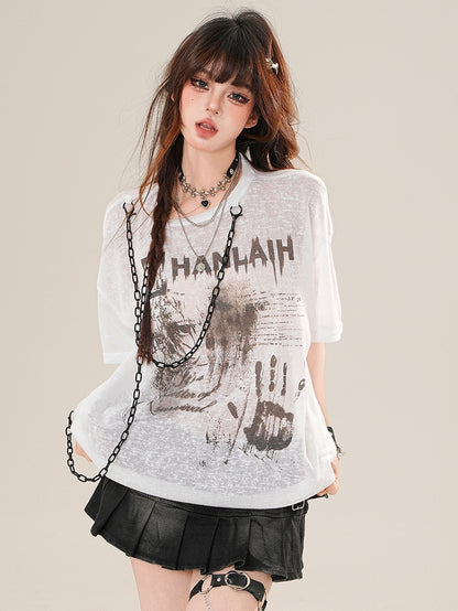 Charm White Glamorous Letter Sun Print T-Shirt Schutzkette