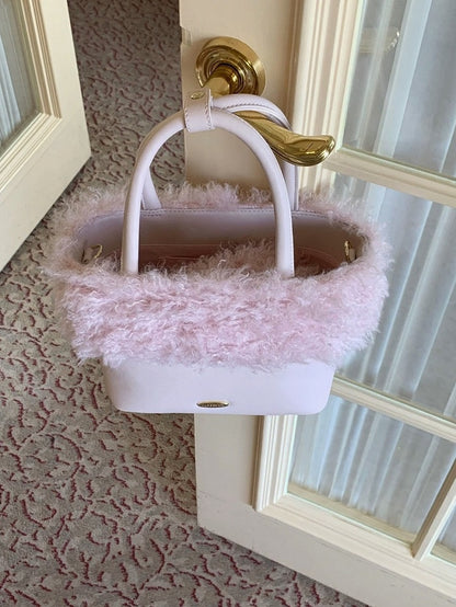 Pink PU Fluffy Decorated Handbag Sweet Style - Lalacita