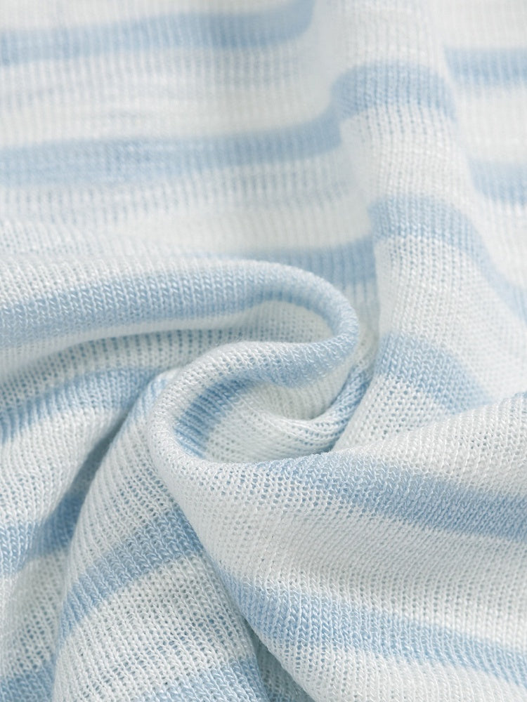 Blue Striped V-Neck Long-Sleeve Top with Animal Print - Languid Park