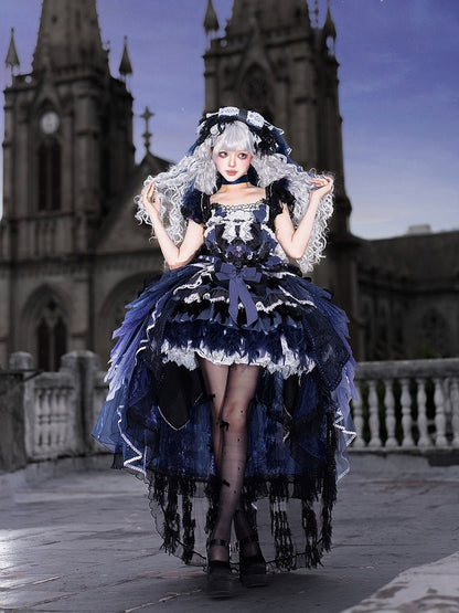 Dark Blue Swan Feather Accented Lolita JSK Dress Set - Felinae Cookie