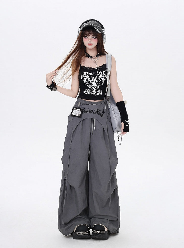 V-neck Bat Print Glamorous Cami Top Gothic Black
