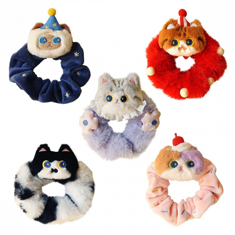5 Colors Options Cute Kitty Design Scrunchies
